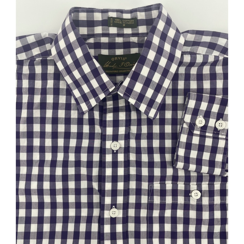Orvis Mens Signature Collection Button Down Shirt Checkered Purple White Medium